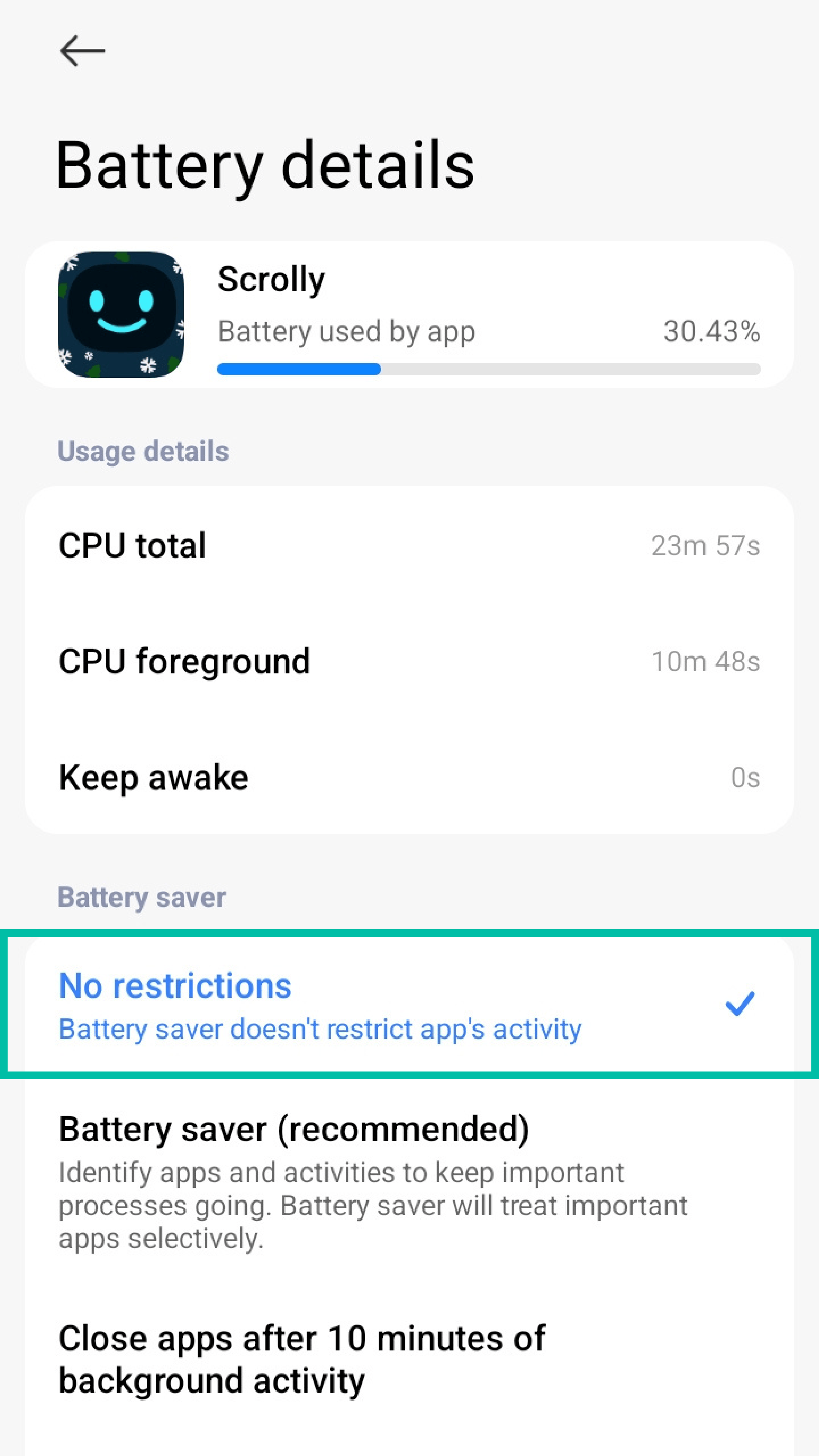 Xiaomi battery settings – No restrictions